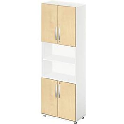 Schäfer Shop  Select Combikast LOGIN, boven- en onderaan 2 ordnerhoogten met deur, Midden archiefrek, B 800 x D 420 x H 2196 mm, wit/esdoornpatroon