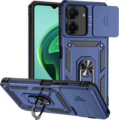 Coverup Hoesje - Geschikt voor Xiaomi Redmi 13C / Poco C65 Hoesje - Coverup Armor Ring Kickstand Back Cover met Camera Shield - Blauw