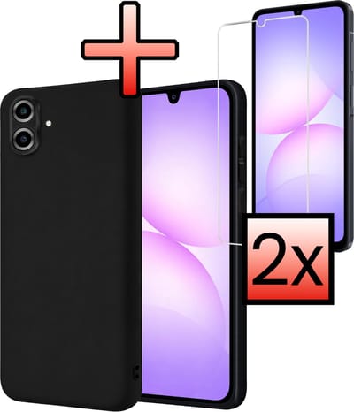 Hoesje - Met 2x Screenprotector - Geschikt voor Samsung Galaxy A07 - Sterk & Shockproof - Back Cover - Siliconen Case - Telefoon Hoes - Zwart