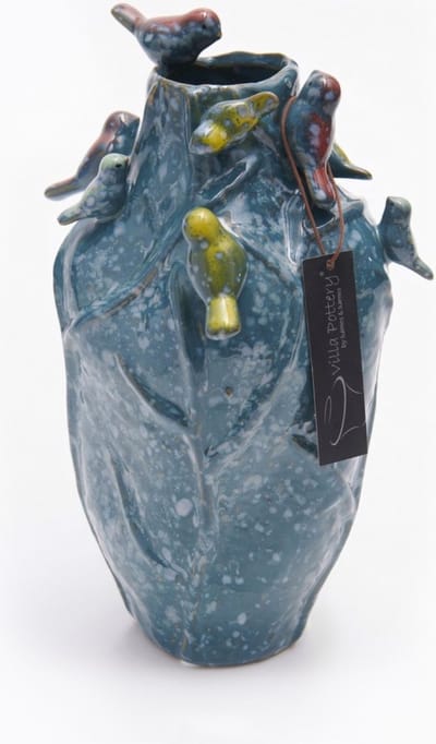 Vaas - Villa Pottery - Porselein - Waterdicht - Vogelvaas - Decoratie - Woondecoratie - Lieve 3 Blue 9 Birds