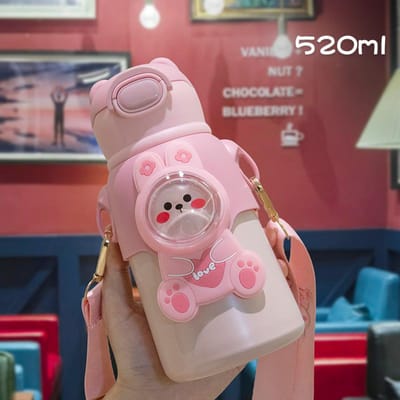 Kinder Thermosbeker Roestvrij Staal Lekdichte Thermosfles Met Rietje Cartoon Thermische Waterfles Thermobeker Drinkware 520ml white