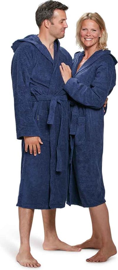 Unisex badjas marineblauw - badjas dames - badjas heren - badstof katoen - ochtendjas - sauna badjas capuchon - maat XS