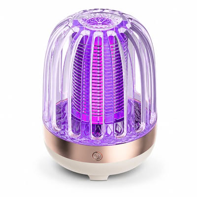 Muggenwerende lamp voor binnen - ovale lamp-360 graden bescherming rondom - Inclusief datakabel en schoonmaakborstel-Oplaadbaar-Stille werking in slaapkamers en woonkamers - paars