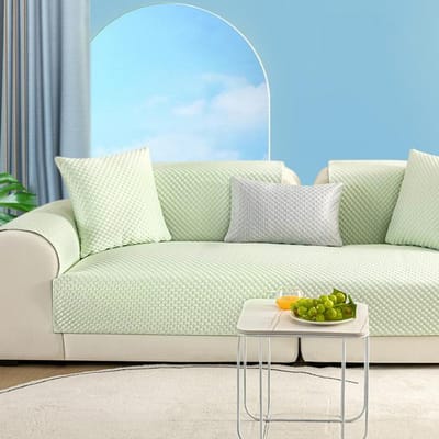 Technologie Housse de Canapé Fraîche d'Été Coussin de Canapé en Soie Glacée Coussin de Siège de Canapé de Salon Simple Tissu Serviette Housse de Canapé Antidérapante 45x45 Pillowcase1 vert