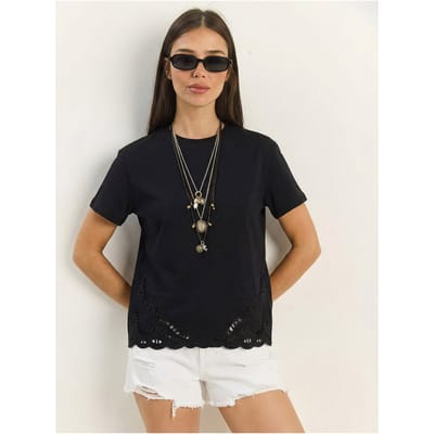 Geborduurd T-shirt met ronde hals