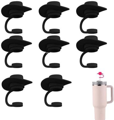 8 stuks Rietendop - Stofstopper voor rietjes - Stofkapje voor beker - Rietenhoes voor cowboyhoed - Beschermhoes voor rietjes - Rietendecoratie voor cowboyhoed - Geschikt voor reizen, picknicks in de buitenlucht en op kantoor - Zwart