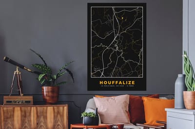 Muurstickers - Sticker Folie - Houffalize - Goud - Stadskaart - Plattegrond - Kaart - 80x120 cm - Plakfolie - Muurstickers Kinderkamer - Zelfklevend Behang - Zelfklevend behangpapier - Stickerfolie
