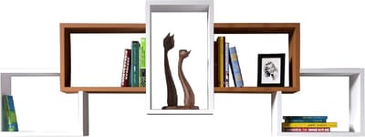 Moderne Wandplank in Wit en Walnoot - Decoratieve Boekenkast voor de Woonkamer - Ruimtebesparende Oplossing voor Stijlvolle Interieurs