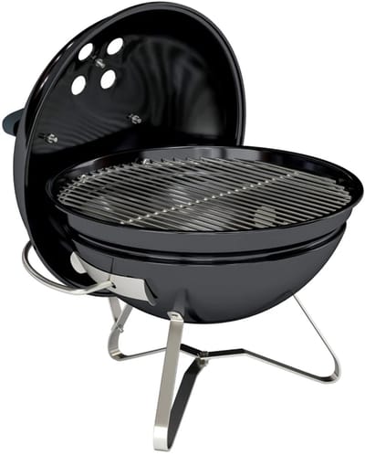 Premie Houtskool Barbecue - Smoker Barbecue - Draagbare Houtskoolgrill - met Deksel, Handvat & Verstelbare Ventilatiesleuven - BBQ voor Kamperen, Buiten, Tuin - 41 x 41 x 44 cm - Zwart