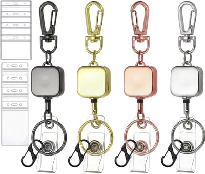 4 Stuks Uittrekbare Sleutelhangers met Transparant Badgehouders - Karabijnsluiting Clip Trekkoord - Intrekbare Koord Pashouder - Broekclip Karabijnhaak Sleutelkoord - Afrolmechanisme voor Badges/Sleutels - ID Jojo Pasjeshouder Keycord\Keykoord - 40cm
