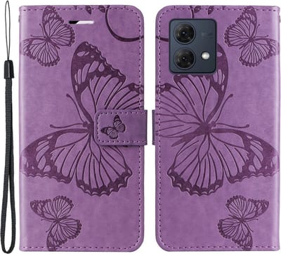 Coverup Hoesje - Geschikt voor Motorola Moto G84 Hoesje - Coverup Vlinders Book Case - Lila