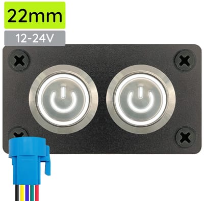 ProRide Metalen pulsschakelaar 12-24V OFF-(ON) - Inbouwpaneel tweevoudig - 22mm - IP67 - LED indicatie Wit