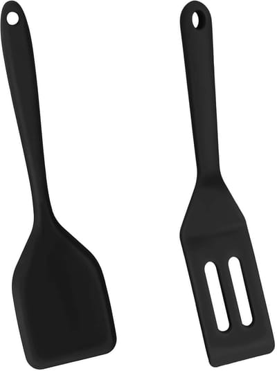 Mini Siliconen Spatel Set - 2-delig - Antiaanbak - Hittebestendig - Inclusief Gesleufde Spatel - Zwart - Voor Bakken, Koken & Serveren