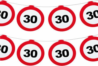 Funny Fashion Verjaardag feestslinger leeftijd 30 jaar - 2x - papier - verkeersborden - 120 x 21 cm