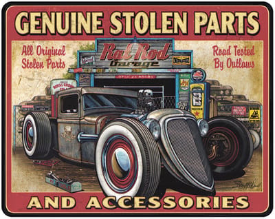 Signs USA - retro wandbord - dibond - Genuine Stolen Parts - Hot Rod - 77 x 61 cm