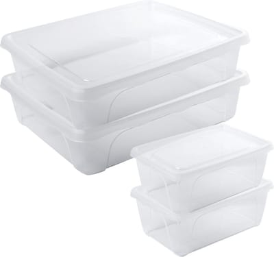 4x Voorraad/vershoudbakjes hoog/diep 0,5 en laag 2 liter transparant plastic/kunststof - 15 x 10 x 6 cm - 24 x 20 x 6 cm - Vienna - Vershouddoos bakje - Mealprep - Maaltijden bewaren