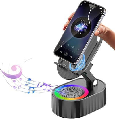 5-in-1 Bluetooth Speaker - Telefoonhouder met 3000mAh Powerbank - Opvouwbare Speaker met RGB Verlichting - Cadeau voor Mannen en Vrouwen - Zwart - 1 Stuk