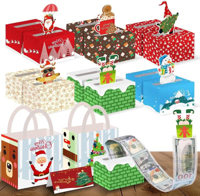 Kerstcadeau Gelddoos Set van 12 Stuks, Pop-Up Geldbox voor Verrassingen, DIY Cadeau voor Ouders, Kinderen en Vrienden