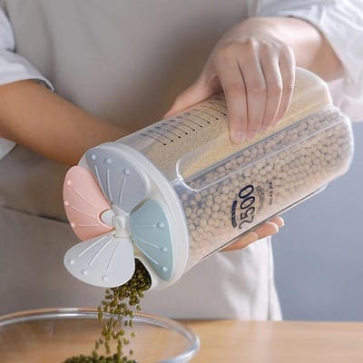 Keuken Verzegelde Opbergdoos Granen Dispenser Voedsel Opslagtank Roterende Droog Voedsel Cups Container Case Meel Graan Blikjes Organizer 4 grid-2500ml