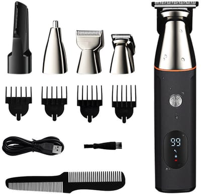 JustValue 5-in-1 Trimmer - Baardtrimmer - Neustrimmer - Bodygroomer - Scheerapparaat Mannen - Tondeuse - Zilverkleurig / Zwart