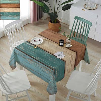 Teal Rustiek Vierkant Tafelkleed Waterdicht Turkoois Groen Bruin Retro Tafelkleedhoes voor Babyborrel Doop Buffet Feest 152x152cm
