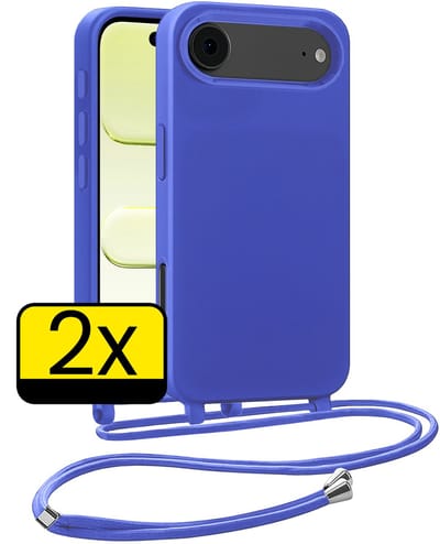 Hoesje Geschikt voor iPhone Air Hoesje Met Koord Siliconen Case - Hoes Geschikt voor iPhone Air Backcover Met Afneembaar Koord - Felblauw - 2 Stuks