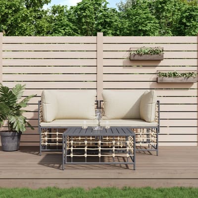 vidaXL - 3-delige - Loungeset - met - kussens - poly - rattan - antracietkleurig