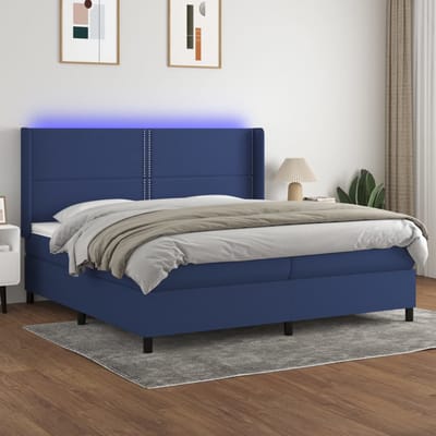 vidaXL - Boxspring - met - matras - en - LED - stof - blauw - 200x200 - cm