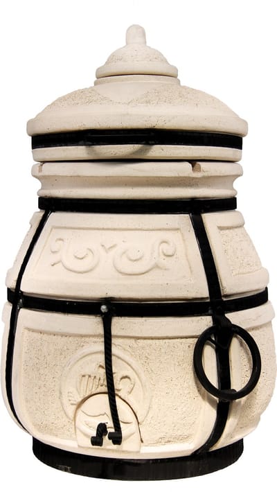 Tandoor Skif (klapdeksel) – Keramische houtgestookte buitenoven, verticale Kamado voor vlees, groenten en brood – Met 12 XL-spiesen & accessoires – 6 cm dikke wanden voor perfecte warmteopslag – 90 cm – 125 kg - 75L