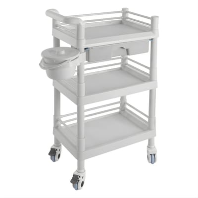 Salon Trolley met Lade en Emmer – Verrijdbare Utility Cart met 4 Wielen – Multifunctionele Opberg Organizer – Grijs