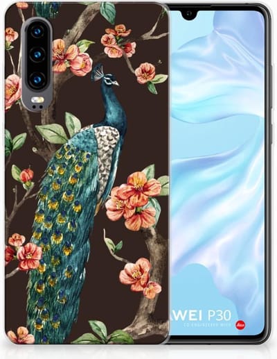 Huawei P30 TPU Hoesje Pauw met Bloemen