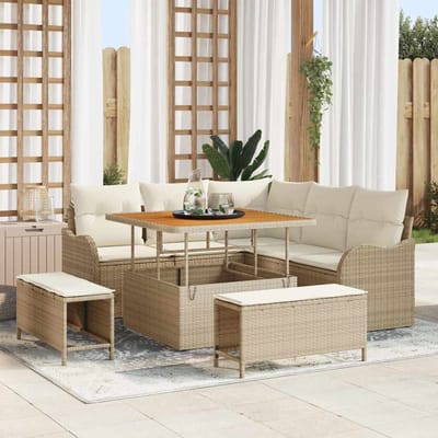 vidaXL - Tuinbank - Set - 8 - st - 7-Aantal - zitplaatsen - Beige - en - Crème
