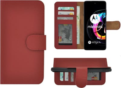 Hoesje Geschikt voor Motorola Moto Edge 20 Lite - Bookcase - Portemonnee Hoes Echt leer Wallet case Rood