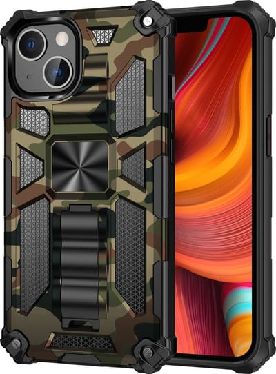 Geschikt voor iPhone 13 Pro Max hoesje rugged extreme backcover met ring houder Camouflage – Groen