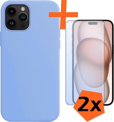 Hoes - Met 2x Screenprotector - Geschikt voor Apple iPhone 15 Pro - Sterk & Shockproof - Back Cover - Siliconen Case - Telefoon Hoes - Lichtblauw