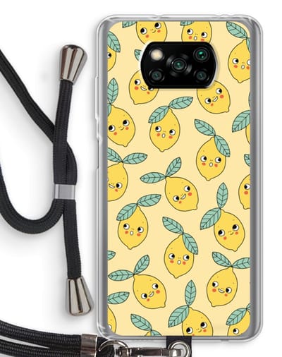 Case Company® - Hoesje met koord geschikt voor Poco X3 Pro hoesje met Koord - Citroenen - Telefoonhoesje met Zwart Koord - Bescherming aan alle Kanten en Over de Schermrand