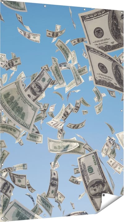 Gards Tuinposter Dollarbiljetten in de Lucht - Geld - 120x180 cm - Tuindoek - Tuindecoratie - Wanddecoratie buiten - Tuinschilderij