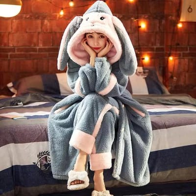 Zoete Dames Badjas Herfst Winter Dikke Capuchon Flanel Dames Badjas Fleece Meisjes Schattige Lange Badjas voor Dames Homewear M gray