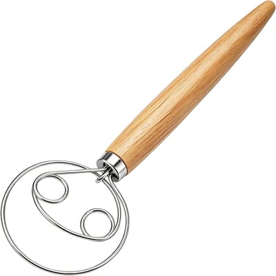 Meelmixer - Deegklopper - Houten handvat - Voor zuurdesem, brood, gebak en pizza - Natuurlijke houtkleur