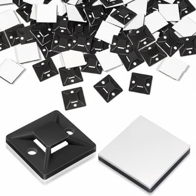 Famanu – Kabelbinderbevestiging 18 x 18 mm - kleverige kabelbinderpads - zwarte kabelbinderbasis - zelfklevende kabelclips set voor thuiskantoor, garage en werkplaats