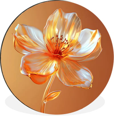 WallCircle - Wandcirkel - Muurcirkel - Glazen - Bloem - Oranje - Aluminium - Dibond - 30x30 cm - Binnen en Buiten