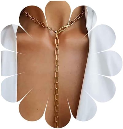 Punk paperclip ketting voor vrouwen, lange choker, Y-lariat ontwerp, goudkleurig, trendy en uniek sieraad