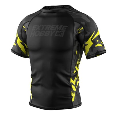 Extreme Hobby Black Panther Collectie - Rashguard - Korte Mouwen - Zwart-Geel - XL
