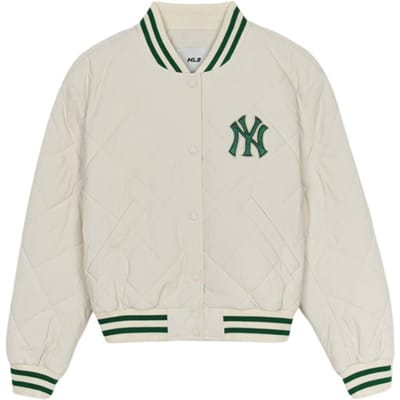 Veste décontractée simple et confortable à manches longues pour femme MLB Varsity New York Yankees Crème Clair 3FPDV0146-50CRD M beige