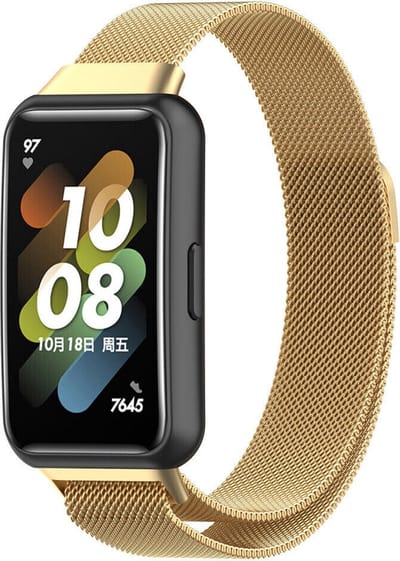 Milanees Smartwatch bandje - Geschikt voor Huawei Band 7 Milanese band - goud - Strap-it Horlogeband / Polsband / Armband - Huawei band 7