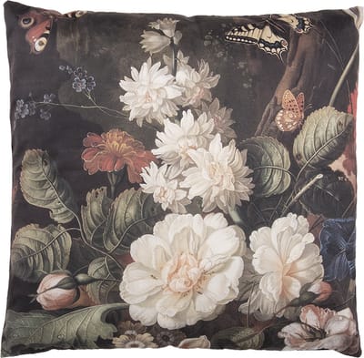 Clayre & Eef Sierkussen 45x45 cm Zwart Wit Synthetisch Bloemen