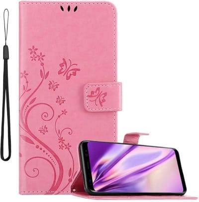 Cadorabo Hoesje geschikt voor Samsung Galaxy S8 in BLOEMEN ROZE - Beschermhoes in bloemmotief met magnetische sluiting, standfunctie en kaartsleuven Book Case Cover Etui