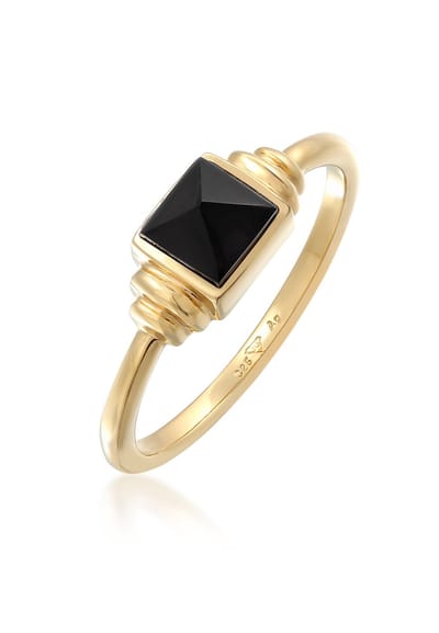 Elli PREMIUM - Ring - Elli PREMIUM Ring Dames Kwadraat Vintage met Onyx in 925 sterling zilver verguld - Dames