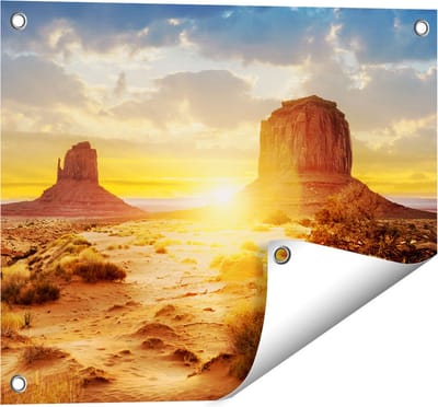 Gards Tuinposter Zonsondergang in Woestijn Monument Valley - 50x40 cm - Tuindoek - Tuindecoratie - Wanddecoratie buiten - Tuinschilderij