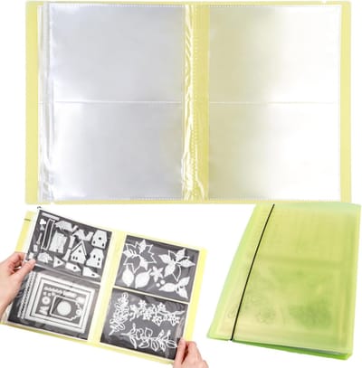 Grote doorzichtige sticker foto-opslagalbum met 80 zakjes, organizer voor ansichtkaarten, stempels en snijmallen - 44.5x29x3.5cm (Geel)